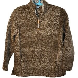KatyDid Sherpa Pullover Jacket‎ Brown Half Zip Mock Neck Fleece Fall Apparel M